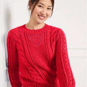 Talbots Women’s Pop Red Cable Knit Sweater Size M Crew Neck Long Sleeve